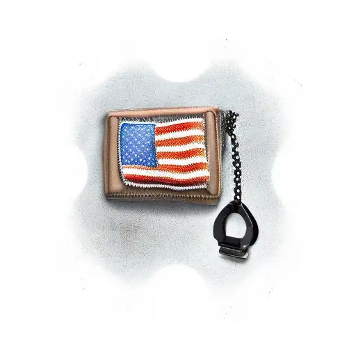 a cross with military dog tags and boxing gloves hanging off clouds and a pond in the background  tattoo design idea