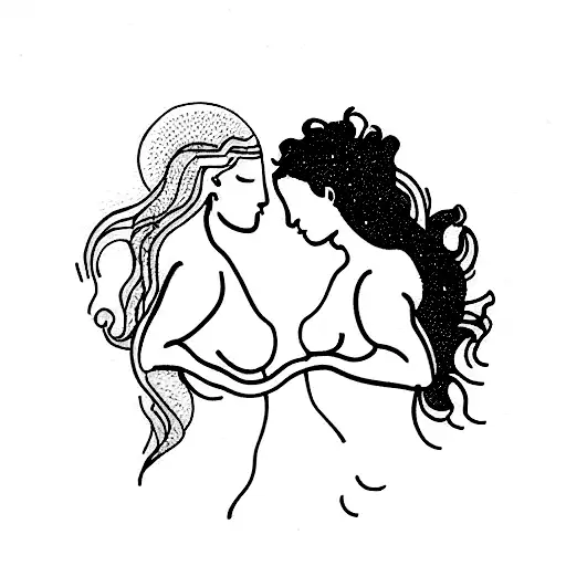 eros & psyche as sapphic lovers tattoo design idea