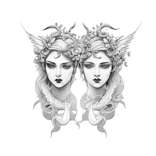 eros & psyche as sapphic lovers tattoo design idea