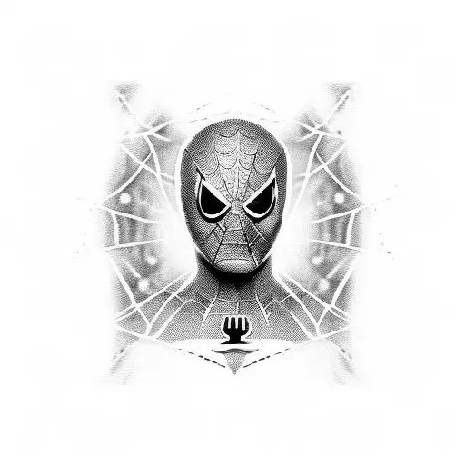 A realistic portrait of Toby Maguire as Spiderman with a cosmic background and the date 2-11-2024 in Roman numerals tattoo design idea