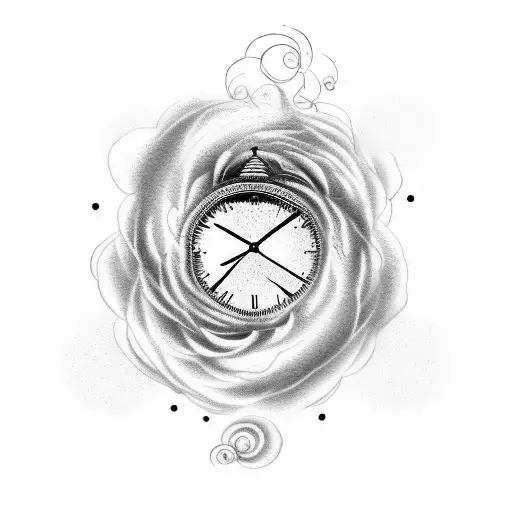 Motivational quote written in a swirling cloud shape, with a rose and clock incorporated tattoo design idea