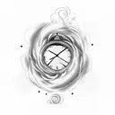 Motivational quote written in a swirling cloud shape, with a rose and clock incorporated tattoo design idea