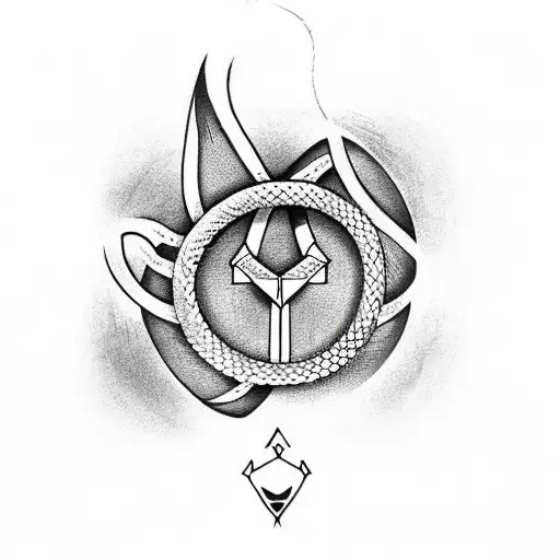 Imagine a beautifully detailed snake coiled around an arrow. The arrowhead points downward, symbolizing groundedness tattoo design idea