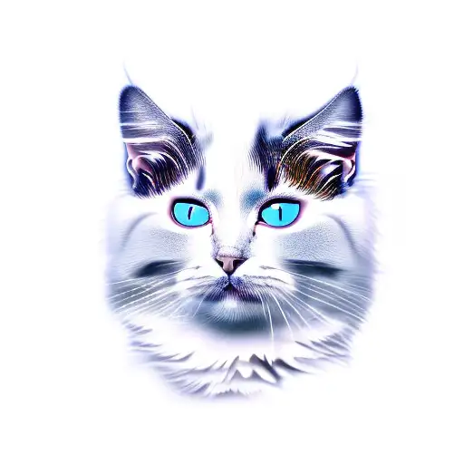 Birmanian cat with light blue eyes , grey and white face and grey ear, not tabby tattoo design idea