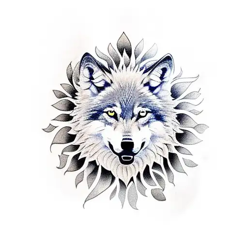 Wolf surrounded Sunflowers tattoo design idea
