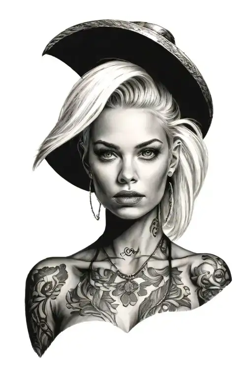 white blonde slim woman topless with small breast tattoo design idea