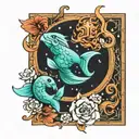 Aquarius, Pisces, and Aries zodiac sign tattoo design idea