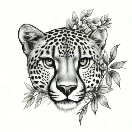 cheetah face, olive branch wrapped tattoo design idea