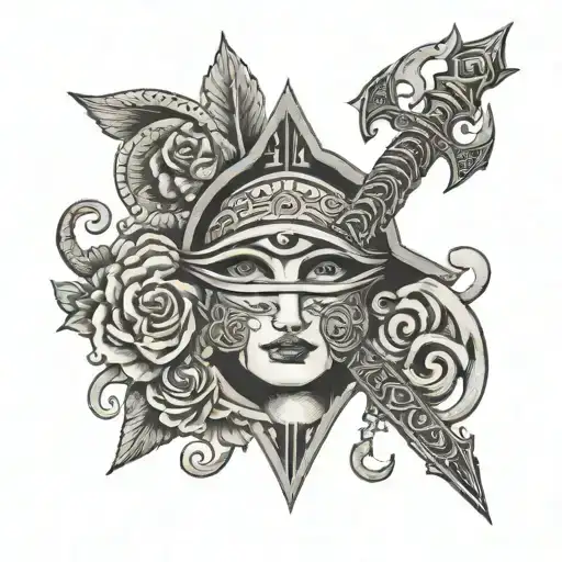 3rd eye sword music note intertwined tattoo design idea