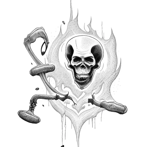 Grim reaper playing music to lost souls, dance of death tattoo design idea