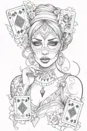 chicana with playing cards and the smile now cry later mask behind her tattoo design idea