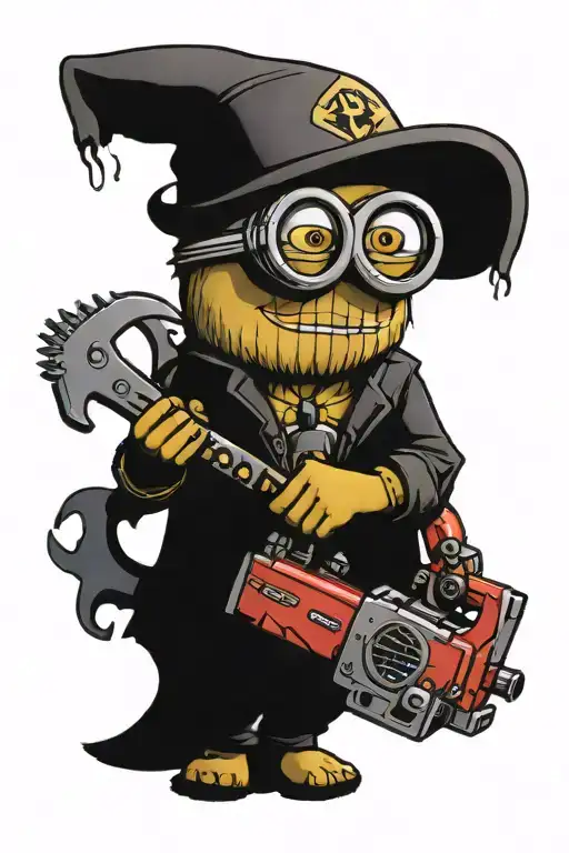 Minion holding a teddy and a chainsaw tattoo design idea