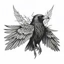 raven with its wings spread, with thorns surrounding it  tattoo design idea
