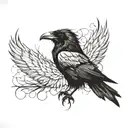 raven with its wings spread, with thorns surrounding it  tattoo design idea