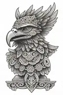 Aztec eagle statue head tattoo design idea