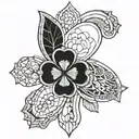 church stained glass window on arm with 4 leaf clover at top, images of grace, salvation and anxiety tattoo design idea