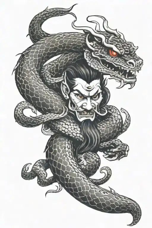 Snake demon irezumi style sleeve tattoo design idea
