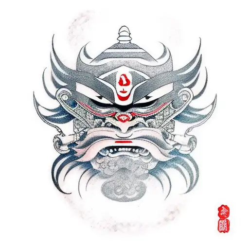 katana whit kabuki mask tattoo design idea