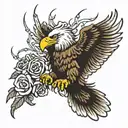 bald eagle barb wire rose flames arm  tattoo design idea