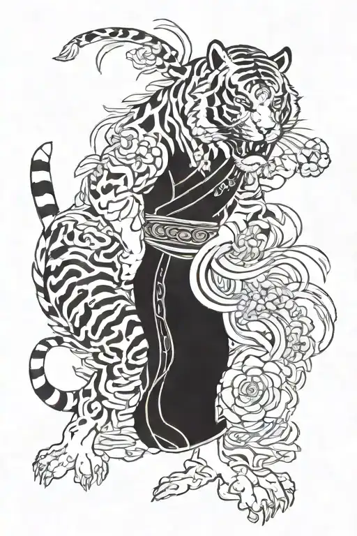 zodiac virgo and year of tiger fighting tattoo design idea