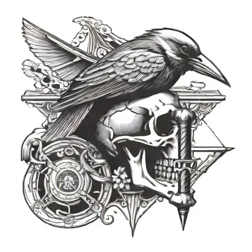 redbird bird skull  will with diploma and carpenters hammer tattoo design idea