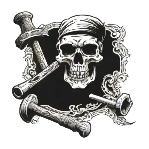 redbird skull  will with diploma scroll and carpenter hammer tattoo design idea