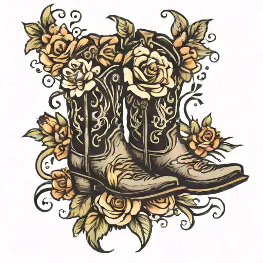 cowboy boot flowers tattoo design idea