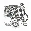A Japanese inspired tiger playing a soccer ball like a musician, incorporating elements of music and sports tattoo design idea