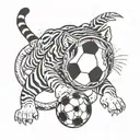 A Japanese inspired tiger playing a soccer ball like a musician, incorporating elements of music and sports tattoo design idea
