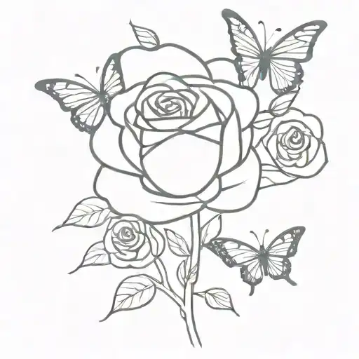 Rose stem with butterflies fluttering tattoo design idea