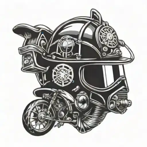 mix of french firefighter helmet and motorcycle helmet tattoo design idea
