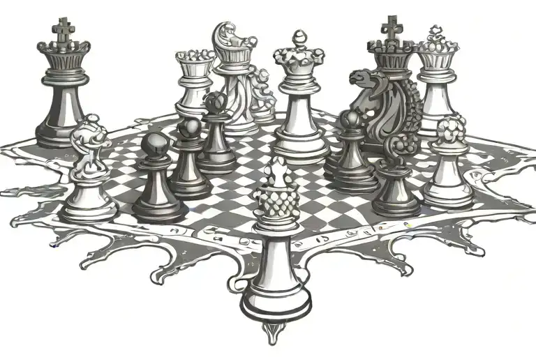 Chess board with pieces representing spiritual warfare tattoo design idea