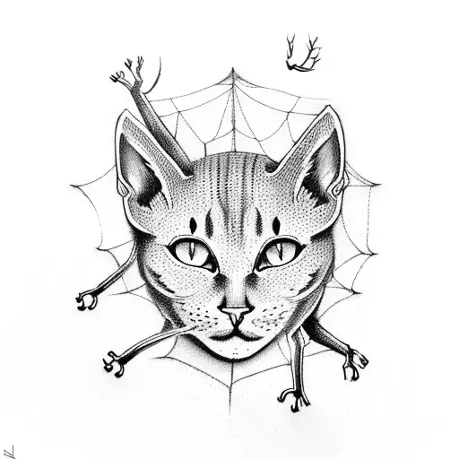 anatomical heart with cats and trees and books and spider and spiderweb tattoo design idea