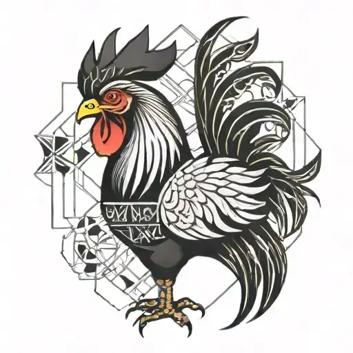 Black rooster with geometrical lines  tattoo design idea