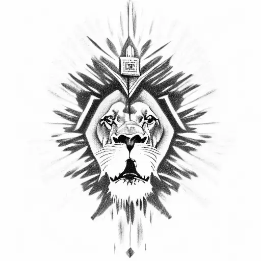 Lion with Jesus on a cross below tattoo design idea