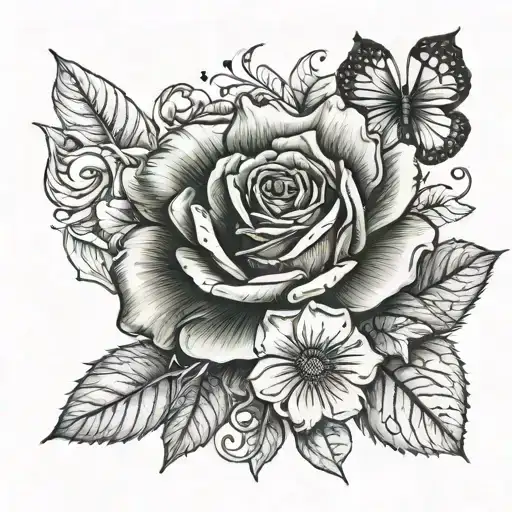 one rose one sunflower and one shamrock with the names kj nana and papa tattoo design idea
