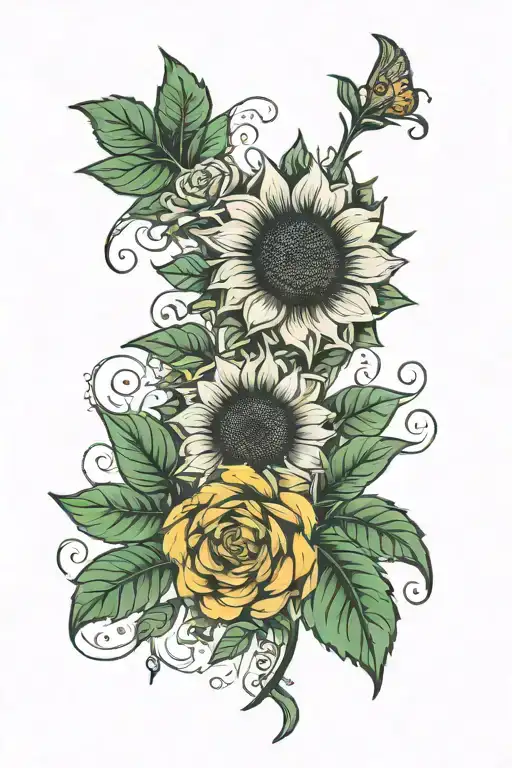 one sunflower one rose one shamrock with the names kj nana and papa tattoo design idea