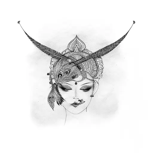 Flute with Peacock Feather with the name Bansri tattoo design idea