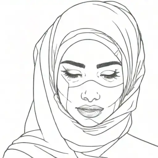 one line face in hijab without a face with one line inscription tattoo design idea