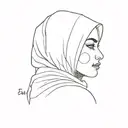 outline of a girl in a hijab without a face with the inscription one eva tattoo design idea