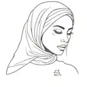 outline of a girl in a hijab without a face with the inscription one eva tattoo design idea