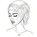 outline of a girl in a hijab without a face with the inscription one eva tattoo design idea