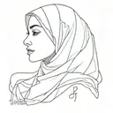 one line face in hijab without a face with one line inscription tattoo design idea
