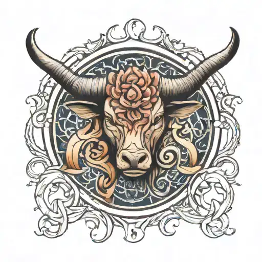 Taurus zodiac symbol merged together with one light tattoo design idea