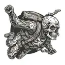 A skydiver freefalling with a helmet adorned with a skull and crossbones tattoo design idea