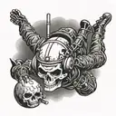 A skydiver freefalling with a helmet adorned with a skull and crossbones tattoo design idea