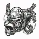 A skydiver freefalling with a helmet adorned with a skull and crossbones tattoo design idea