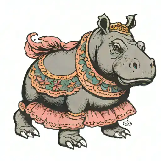hippopotamus in tutu tattoo design idea