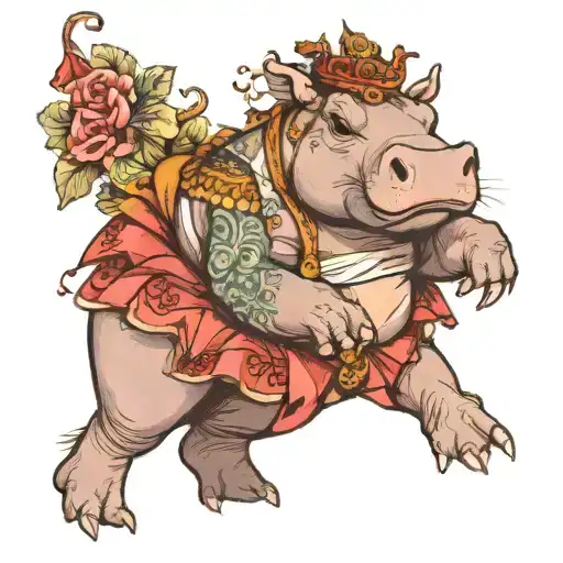 hippopotamus in tutu tattoo design idea