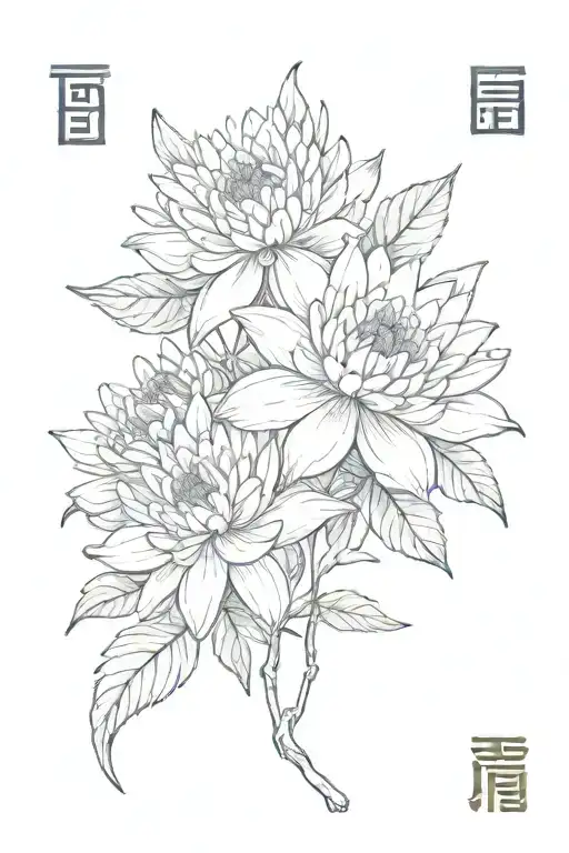 aster flower with the chinese libra sign and the word strong tattoo design idea